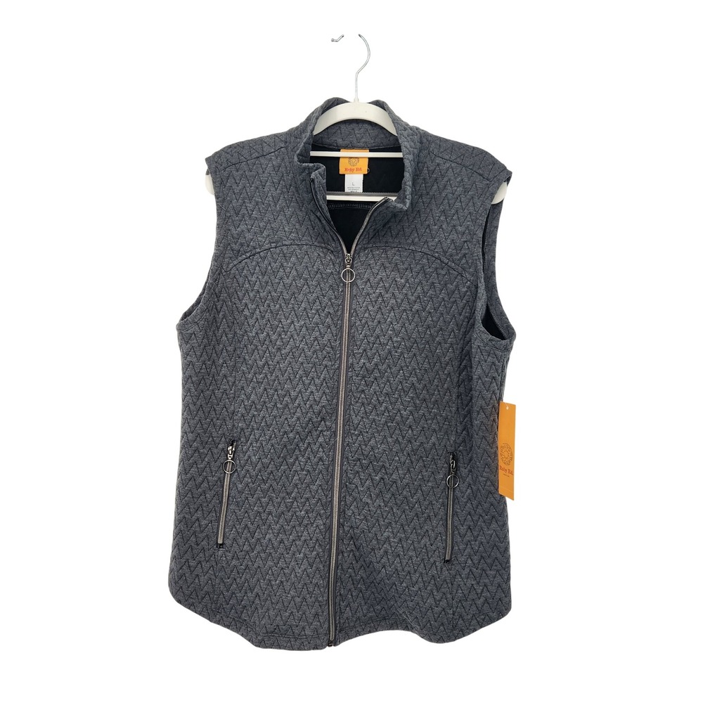 NWT Ruby Rd Women's Quilted Full Zip Vest Charcoal Gray Heather Stretch L